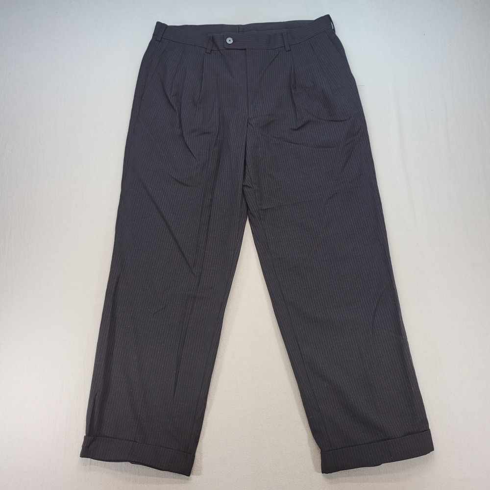 Axist Dress Pants Mens 36x30 Black Pinstripe Pleated Cuffed Trousers